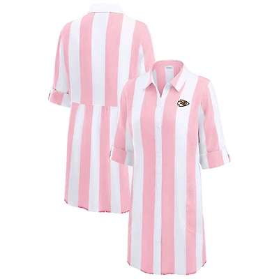 Women's Tommy Bahama  Pink/White Kansas City Chiefs Rugby Beach Stripe Button-Up Tunic