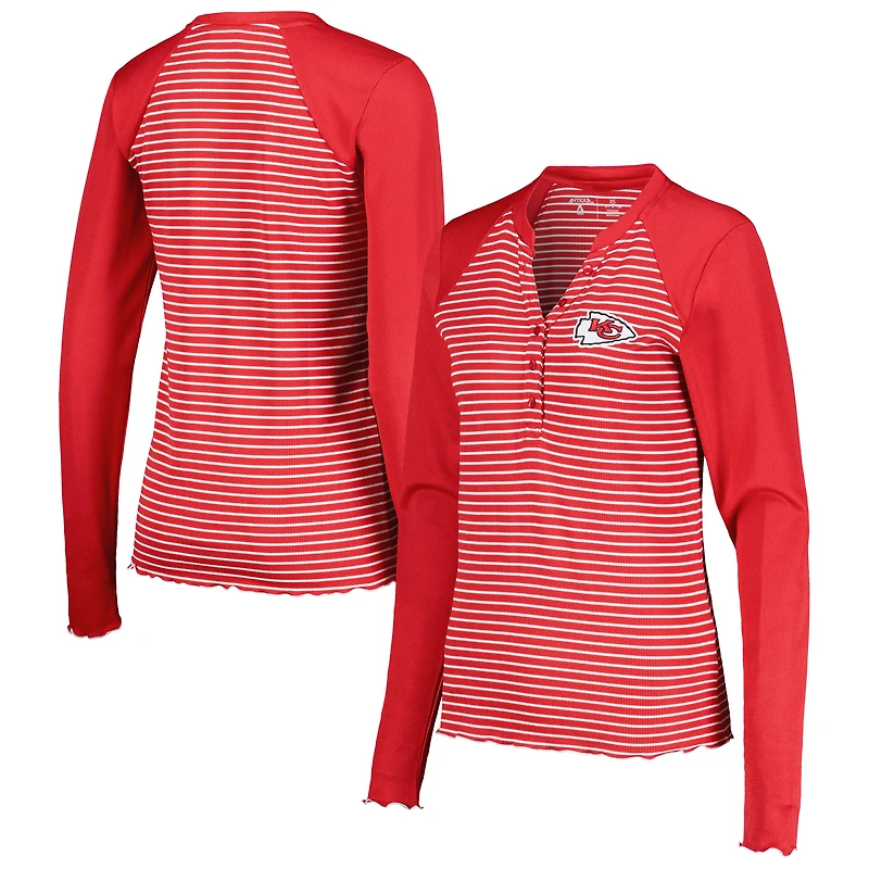 T-shirt à manches longues gaufré Maverick Henley rouge Antigua pour femme des Kansas City Chiefs