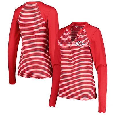 T-shirt à manches longues gaufré Maverick Henley rouge Antigua pour femme des Kansas City Chiefs