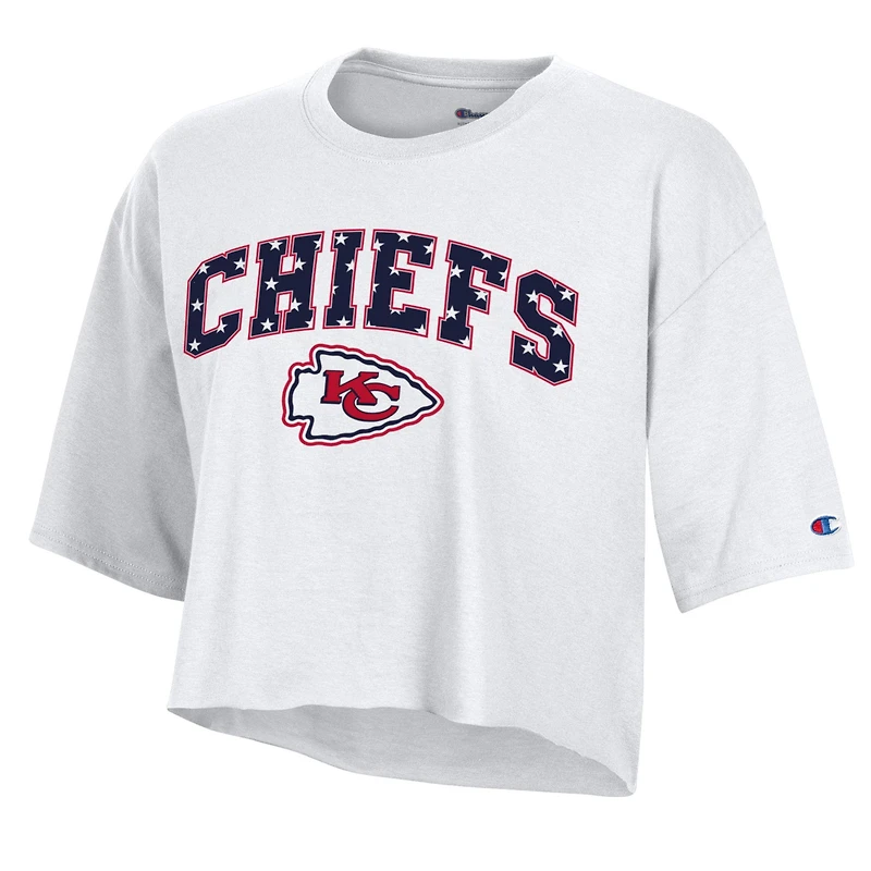 Women's Champion White Kansas City Chiefs Star Spangled Cropped T-Shirt