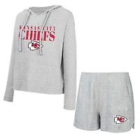 Ensemble t-shirt à capuche et short Concepts Sport pour femmes, Kansas City Chiefs Juniper, gris