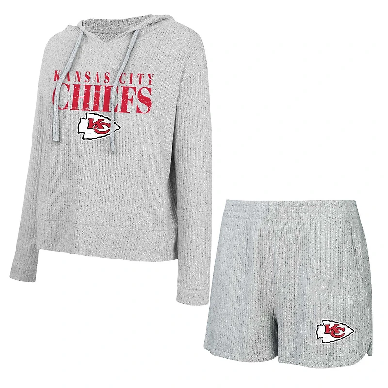 Ensemble t-shirt à capuche et short Concepts Sport pour femmes, Kansas City Chiefs Juniper, gris
