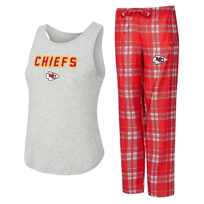 Women's Concepts Sport  Heather Gray/Red Kansas City Chiefs Regulate Plaid Tank Top & Pants Sleep Set