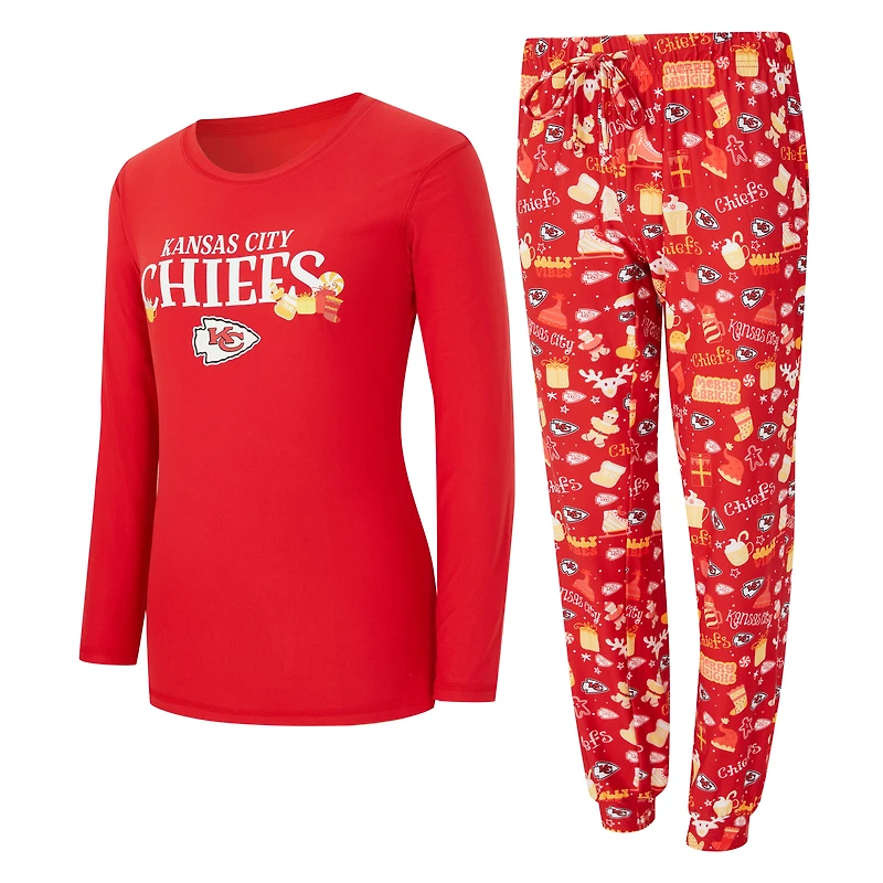 Ensemble de nuit pour femme Concepts Sport Red Kansas City Chiefs avec t-shirt à manches longues et pantalon pyjama