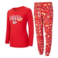 Ensemble de nuit pour femme Concepts Sport Red Kansas City Chiefs avec t-shirt à manches longues et pantalon pyjama