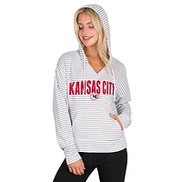 Sweat à capuche rayé col en V Liftoff pour femme Concepts Sport blanc/gris des Kansas City Chiefs