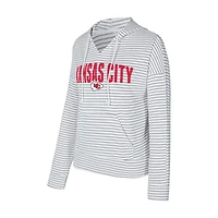 Women's Concepts Sport White/Gray Kansas City Chiefs Liftoff Striped V-Neck Hoodie