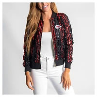Blouson aviateur zippé à rayures et sequins pour femme, coupe ajustée, rouge cuce, des Kansas City Chiefs