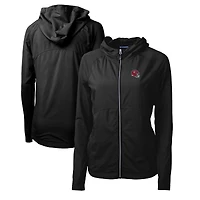Sweat à capuche hybride recyclé entièrement zippé en tricot écologique pour femme Cutter & Buck, noir, avec logo du casque des Kansas City Chiefs