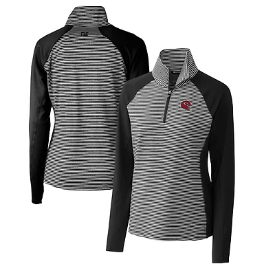 Haut demi-zippé extensible à rayures ton sur DryTec Forge pour femme, noir, avec logo du casque des Kansas City Chiefs, Cutter & Buck