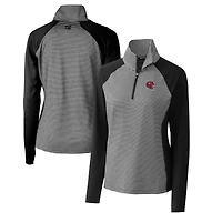 Women's Cutter & Buck  Black Kansas City Chiefs Helmet Logo DryTec Forge Tonal Stripe Stretch Half-Zip Top