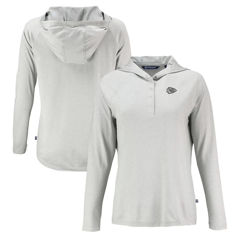 Women's Cutter & Buck Gray Kansas City Chiefs Coastline Epic Comfort Eco Recycled Long Sleeve Hoodie T-Shirt