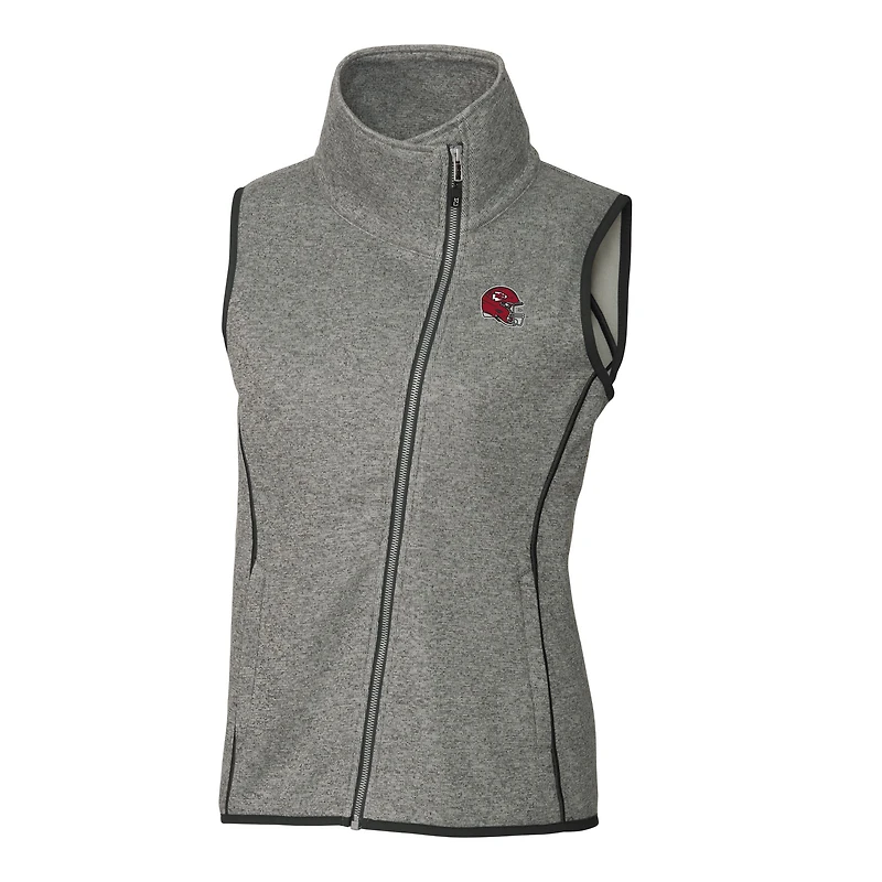 Gilet asymétrique en tricot à fermeture éclair intégrale pour femme, gris chiné, avec logo du casque des Chiefs de Kansas City, Cutter & Buck