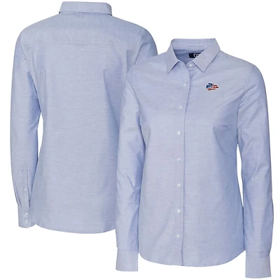 Chemise boutonnée à manches longues en tissu Oxford extensible bleu clair pour femme, Cutter & Buck, Kansas City Chiefs