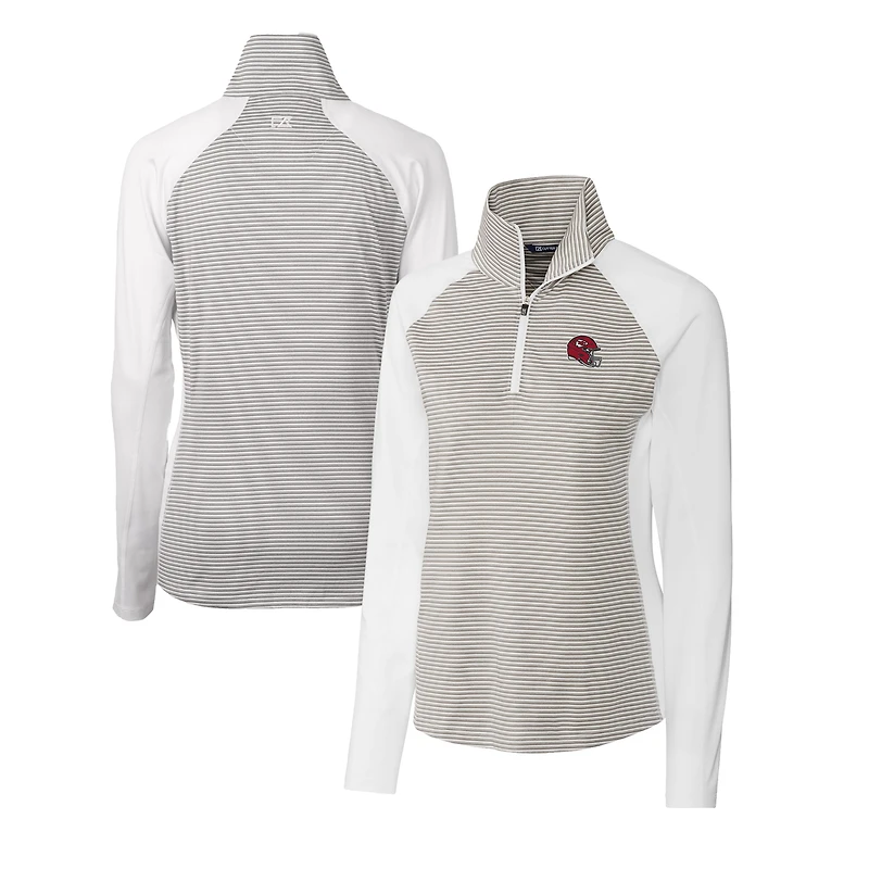 Haut demi-zippé extensible à rayures ton sur DryTec Forge pour femme, blanc, avec logo du casque des Kansas City Chiefs, Cutter & Buck
