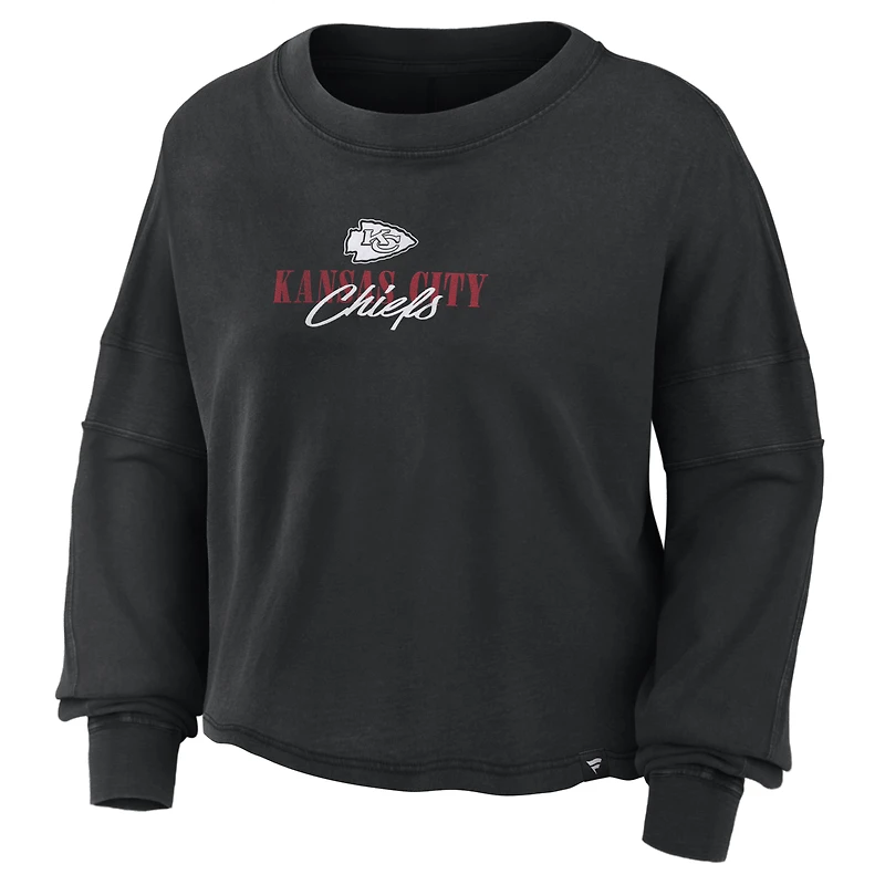 Women's Fanatics Black Kansas City Chiefs Oversized Chop Block Boxy Long Sleeve Top