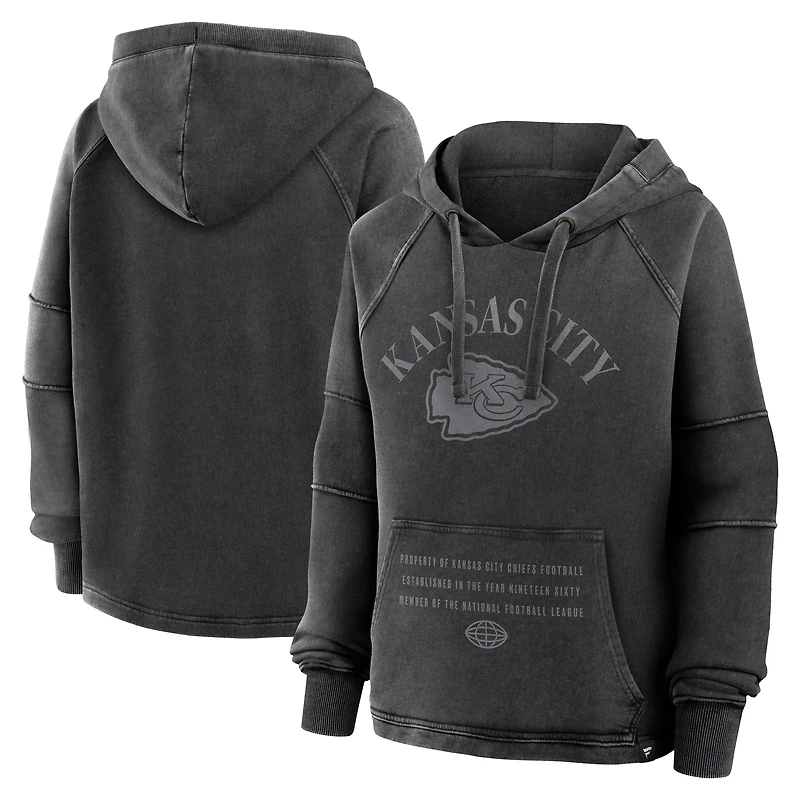 Women's Fanatics Black Kansas City Chiefs Oversized Raglan Gridiron Hoodie