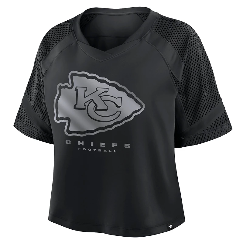 Women's Fanatics Black Kansas City Chiefs Oversized Raglan V-Neck Blackout Fashion Jersey