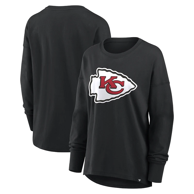 T-shirt à manches longues Fanatics Black Kansas City Chiefs pour femmes, coupe décontractée.