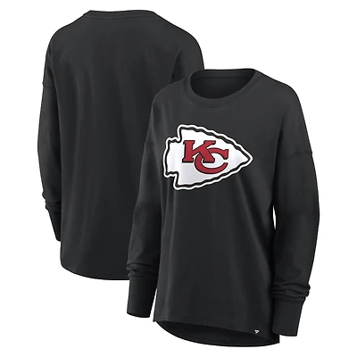 T-shirt à manches longues Fanatics Black Kansas City Chiefs pour femmes, coupe décontractée.
