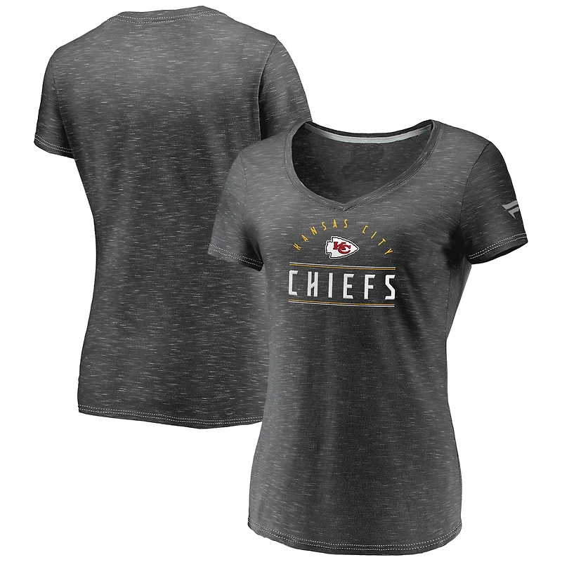 T-shirt à col en V Fanatics Charcoal Kansas City Chiefs League Leader Space Dye pour femmes