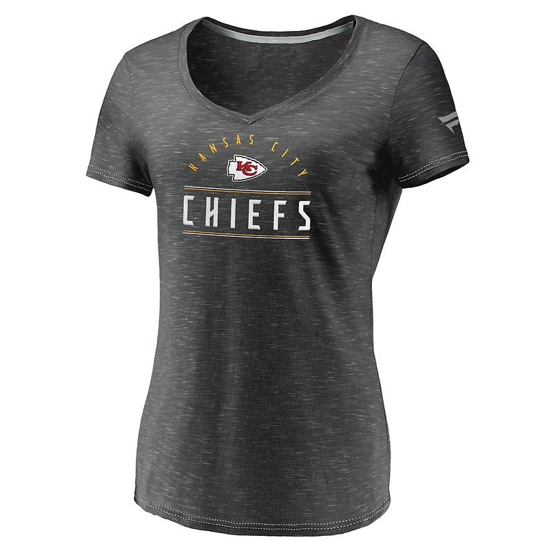 Women's Fanatics Charcoal Kansas City Chiefs League Leader Space Dye V-Neck T-Shirt
