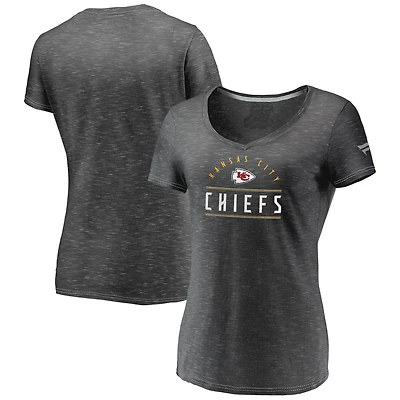 Women's Fanatics Charcoal Kansas City Chiefs League Leader Space Dye V-Neck T-Shirt