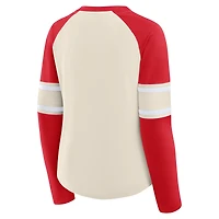 Women's Fanatics Cream/Red Kansas City Chiefs Gridiron Hero Raglan Lace-Up V-Neck Long Sleeve T-Shirt
