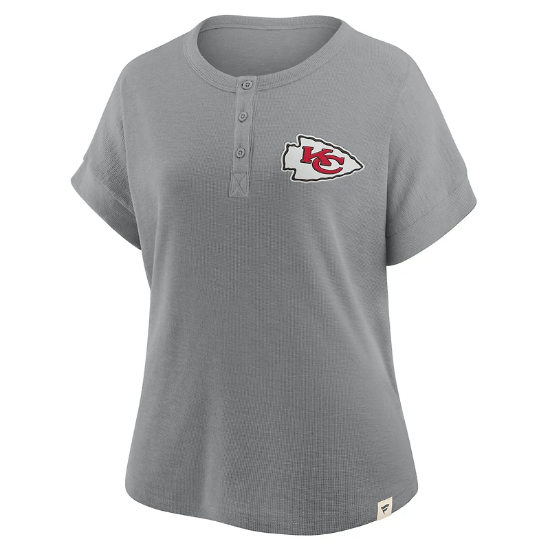 T-shirt Henley surdimensionné haut de gamme Fanatics Heather Grey des Kansas City Chiefs pour femmes