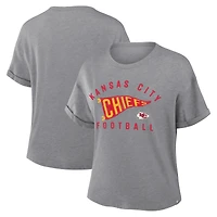 Women's Fanatics Heather Gray Kansas City Chiefs Pennant Wave Tribute Tri-Blend Boxy T-Shirt