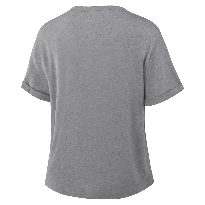 Women's Fanatics Heather Gray Kansas City Chiefs Pennant Wave Tribute Tri-Blend Boxy T-Shirt