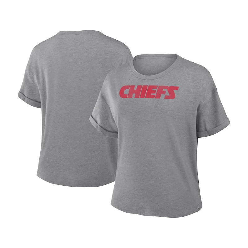 T-shirt boxy tri-blend gris chiné Fanatics pour femme, motif Swing Pass des Chiefs de Kansas City
