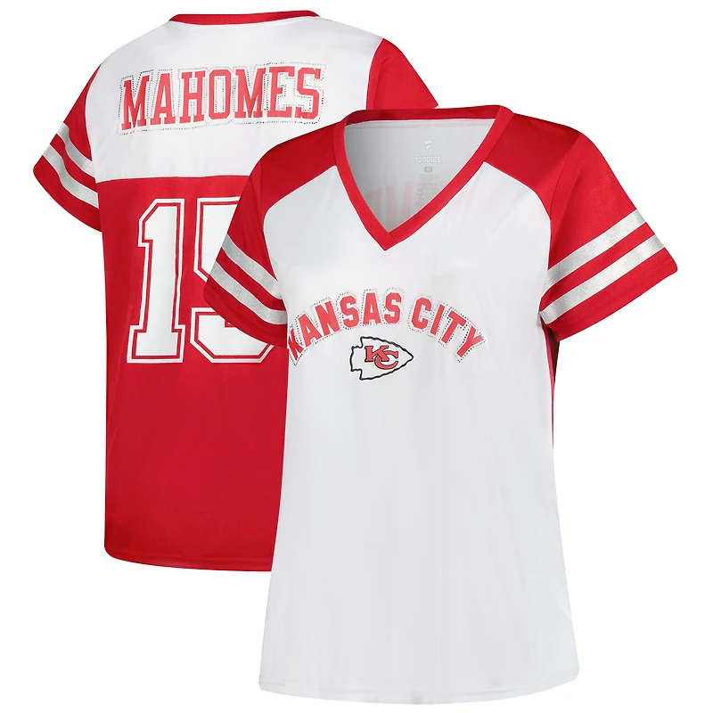 Women's Fanatics Patrick Mahomes White Kansas City Chiefs Plus Bling V-Neck T-Shirt