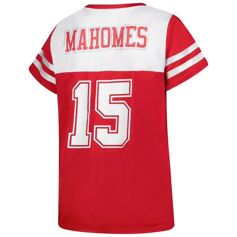 Women's Fanatics Patrick Mahomes White Kansas City Chiefs Plus Bling V-Neck T-Shirt