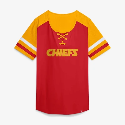 T-shirt à lacets Fanatics Red Kansas City Chiefs Curl Route Athena pour femmes