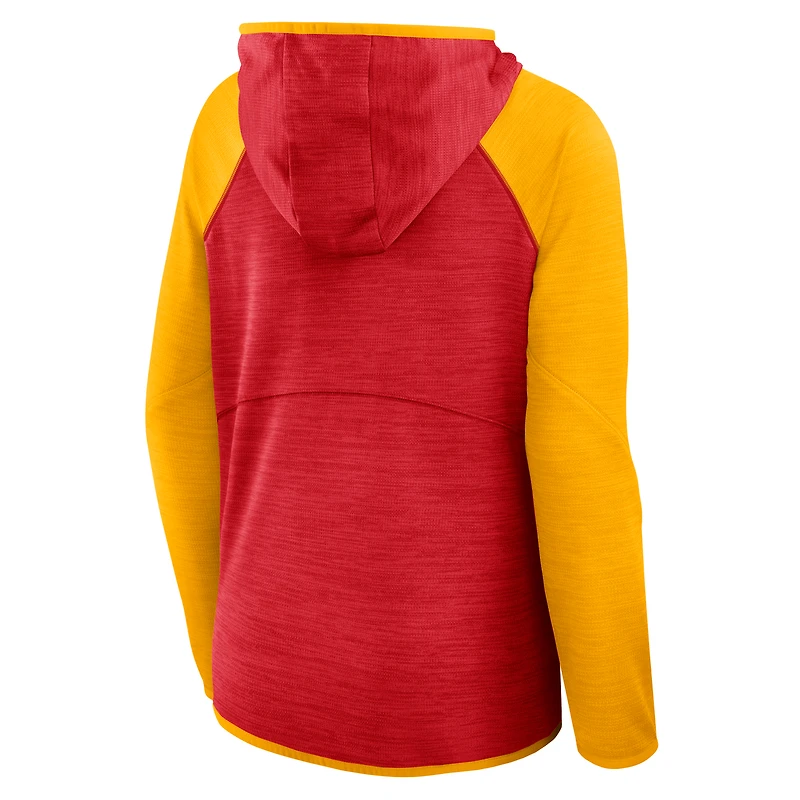 Sweat à capuche zippé rouge taille plus pour femme, motif fanatiques des Kansas City Chiefs, avec passe autour du col