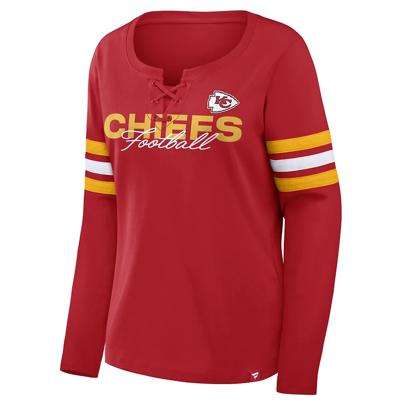 Women's Fanatics Red Kansas City Chiefs Team First Coverage Scheme Lace-Up Long Sleeve T-Shirt