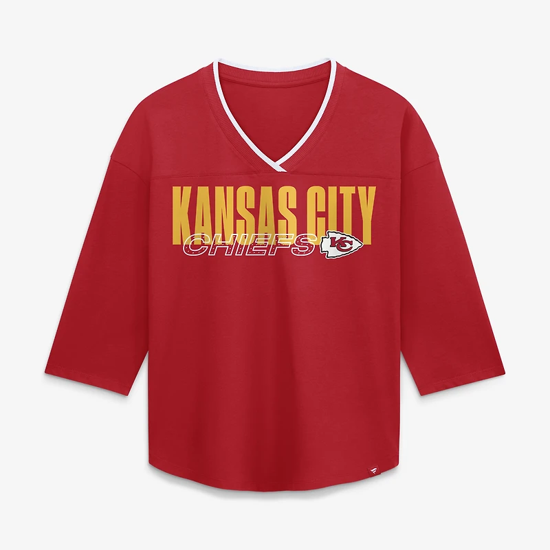 Women's Fanatics Red Kansas City Chiefs Team First Deceptive Juke 3/4-Sleeve V-Neck T-Shirt