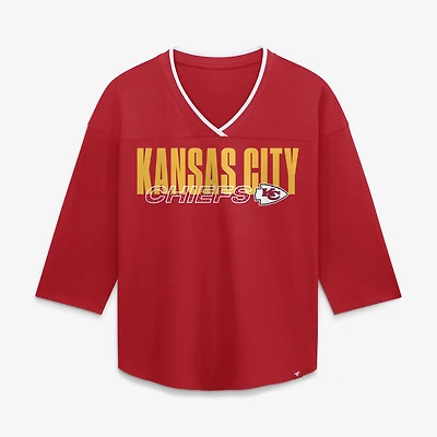 Women's Fanatics Red Kansas City Chiefs Team First Deceptive Juke 3/4-Sleeve V-Neck T-Shirt