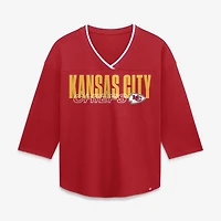 Women's Fanatics  Red Kansas City Chiefs Team First Deceptive Juke 3/4-Sleeve V-Neck T-Shirt