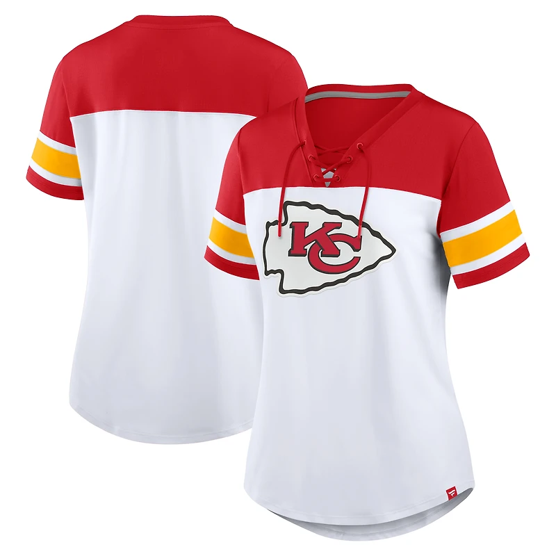 T-shirt à lacets et col en V Athena pour femme, blanc/rouge, des Kansas City Chiefs