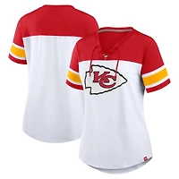 T-shirt à lacets et col en V Athena pour femme, blanc/rouge, des Kansas City Chiefs