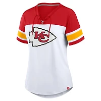 T-shirt à lacets et col en V Athena pour femme, blanc/rouge, des Kansas City Chiefs