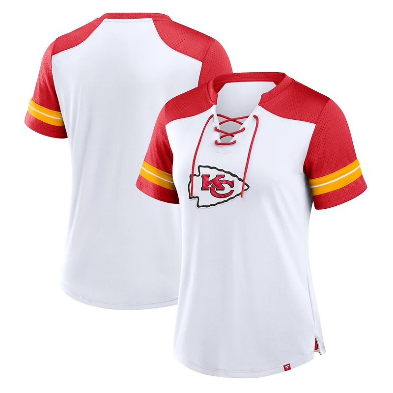 T-shirt à lacets primaire déjoué Fanatics blanc/rouge pour femmes des Chiefs de Kansas City