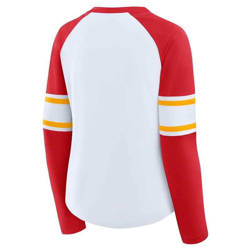 Women's Fanatics White/Red Kansas City Chiefs Redzone Blitz Package Raglan Lace-Up V-Neck Long Sleeve T-Shirt