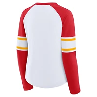 Women's Fanatics White/Red Kansas City Chiefs Redzone Blitz Package Raglan Lace-Up V-Neck Long Sleeve T-Shirt