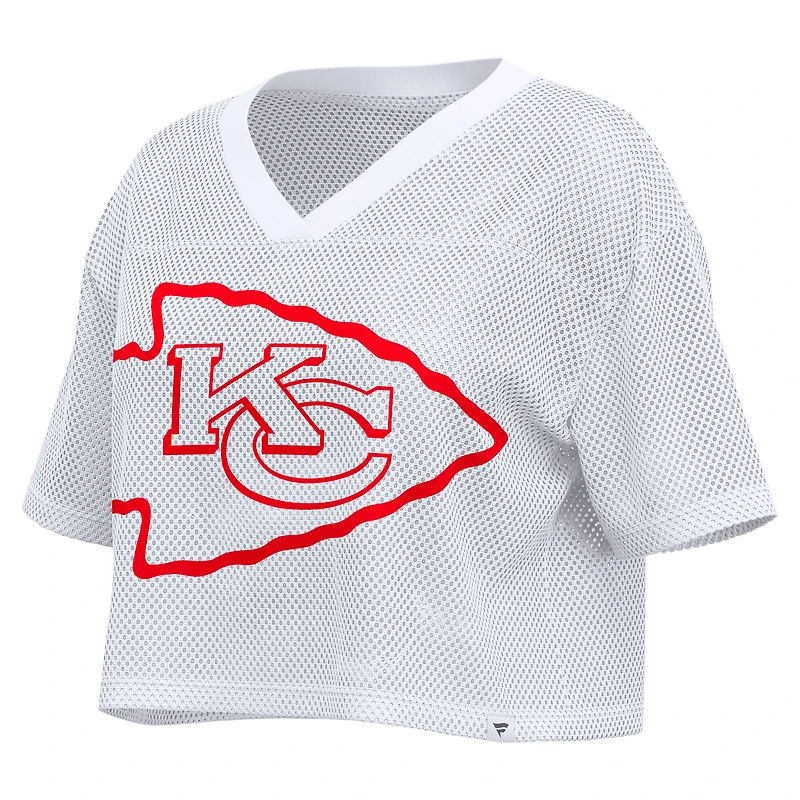 Women's Fanatics White Kansas City Chiefs Oversized Mesh Cropped V-Neck Jersey