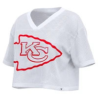 Women's Fanatics White Kansas City Chiefs Oversized Mesh Cropped V-Neck Jersey