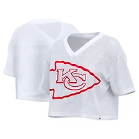 Women's Fanatics White Kansas City Chiefs Oversized Mesh Cropped V-Neck Jersey