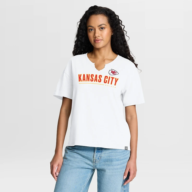 T-shirt boxy blanc fanatique pour femme des Chiefs de Kansas City Redzone